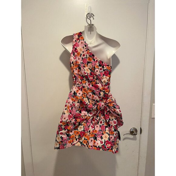 NWT Lulus Garden Pink Floral One-Shoulder Faux-Wrap Mini Dress Size XS womens - Picture 6 of 11